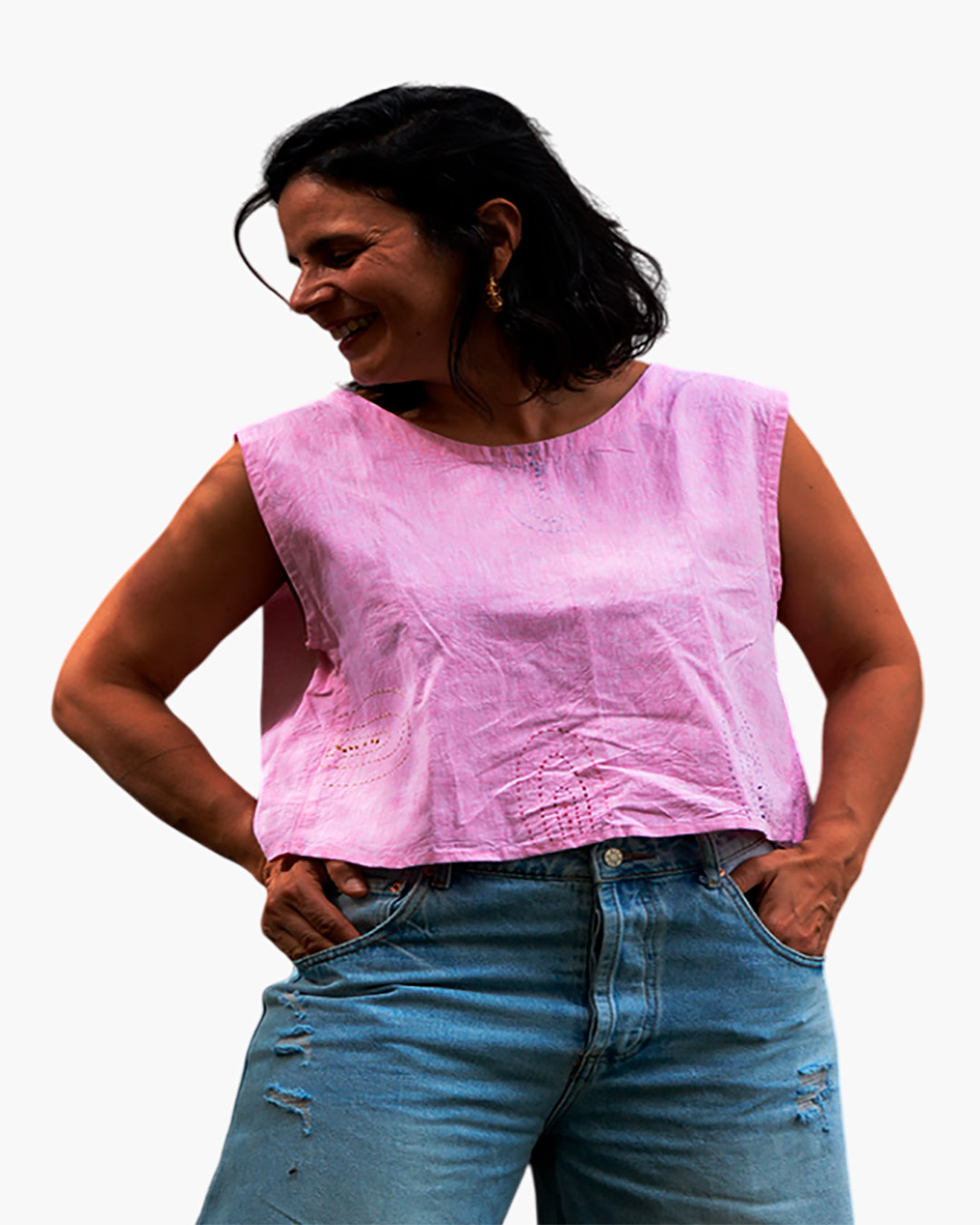Blusa rosa con espalda descubierta