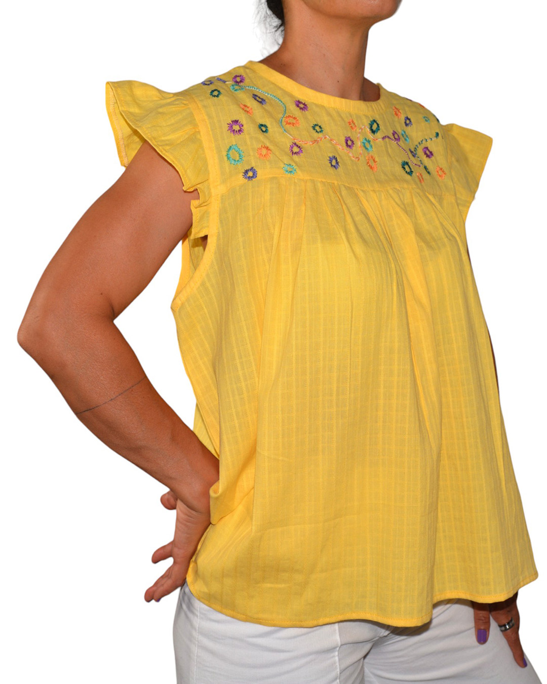 Blusa Amarilla con Bordado Floral